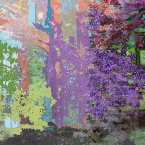 Vert pomme, orange abricot et arbres en fleurs