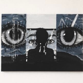 Peinture moderne avec grands yeux expressifs pour décoration intérieure.