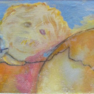 Illustration colorée représentant un enfant et un animal dans un style artistique.