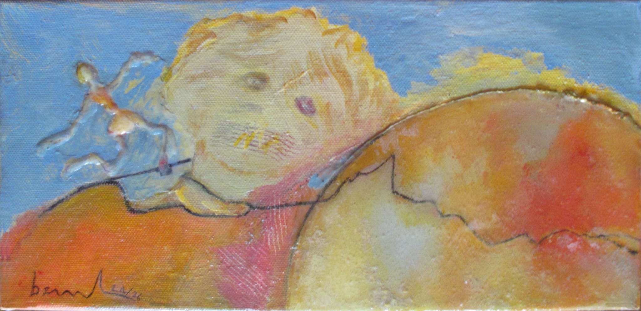 Illustration colorée représentant un enfant et un animal dans un style artistique.